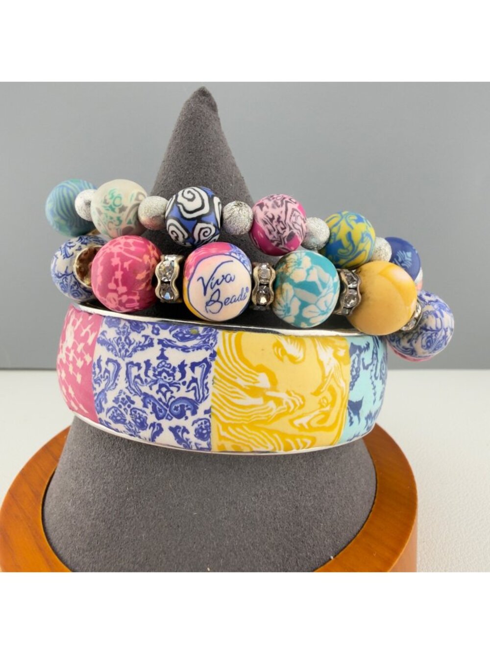 Viva Beads Colorful Polymer Clay Stretch Bracelet Hinged Bangle Set Multicolor